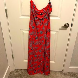 Strapless floral orange dress with side slit, size medium